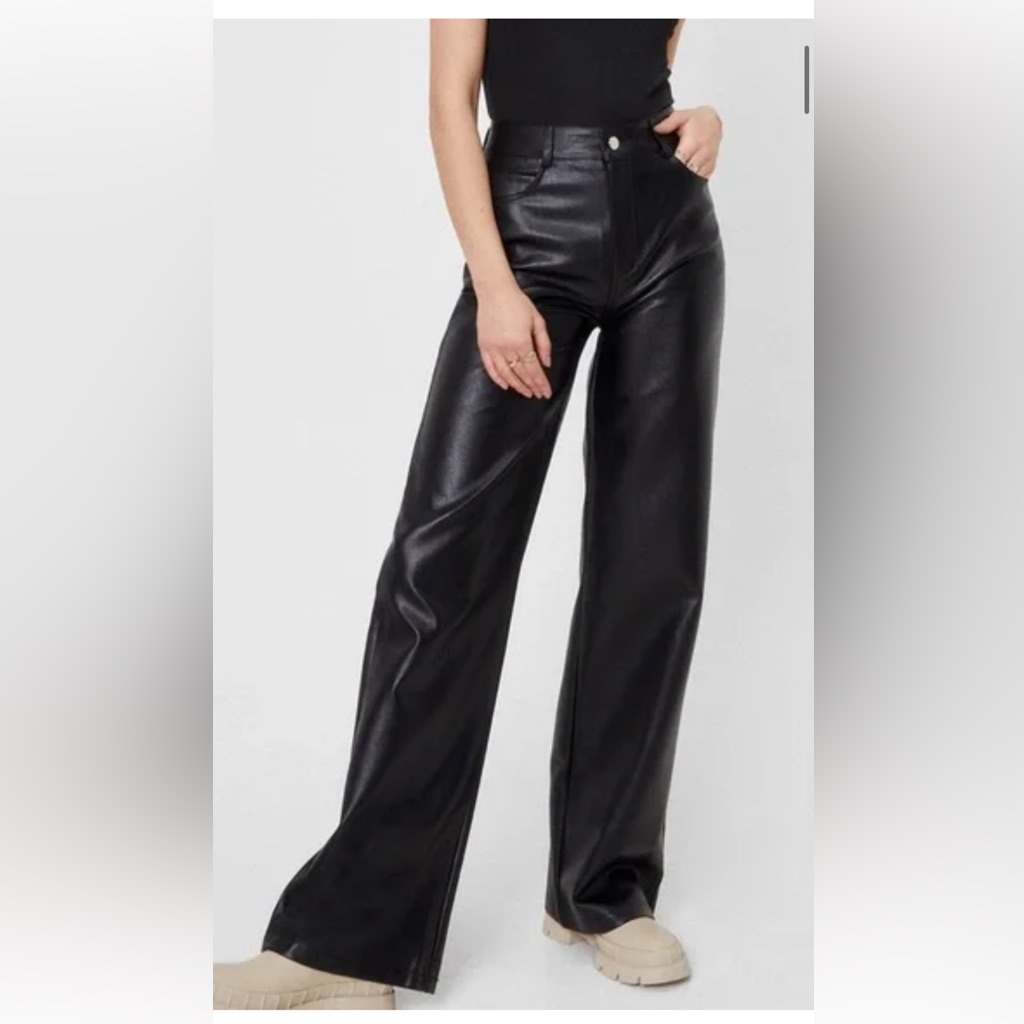 Nasty Gal High Rise Wide Leg Faux Leather Pants Size Medium